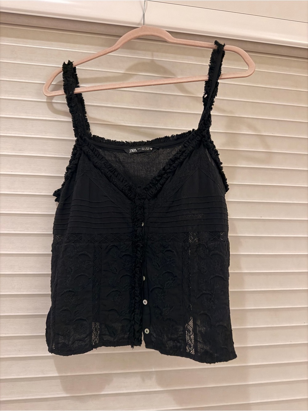 Zara Black Lace-Trim Button-Up Camisole